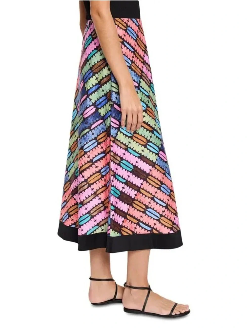 NIC+ZOE Diagonal Multi-Print Midi Skirt with Black Hem